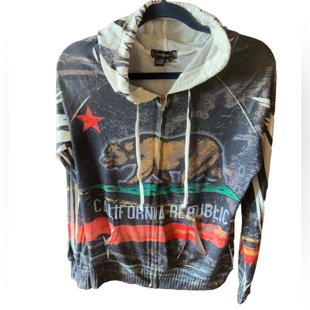 California Republic Women's Gray Hoodie Cardigan